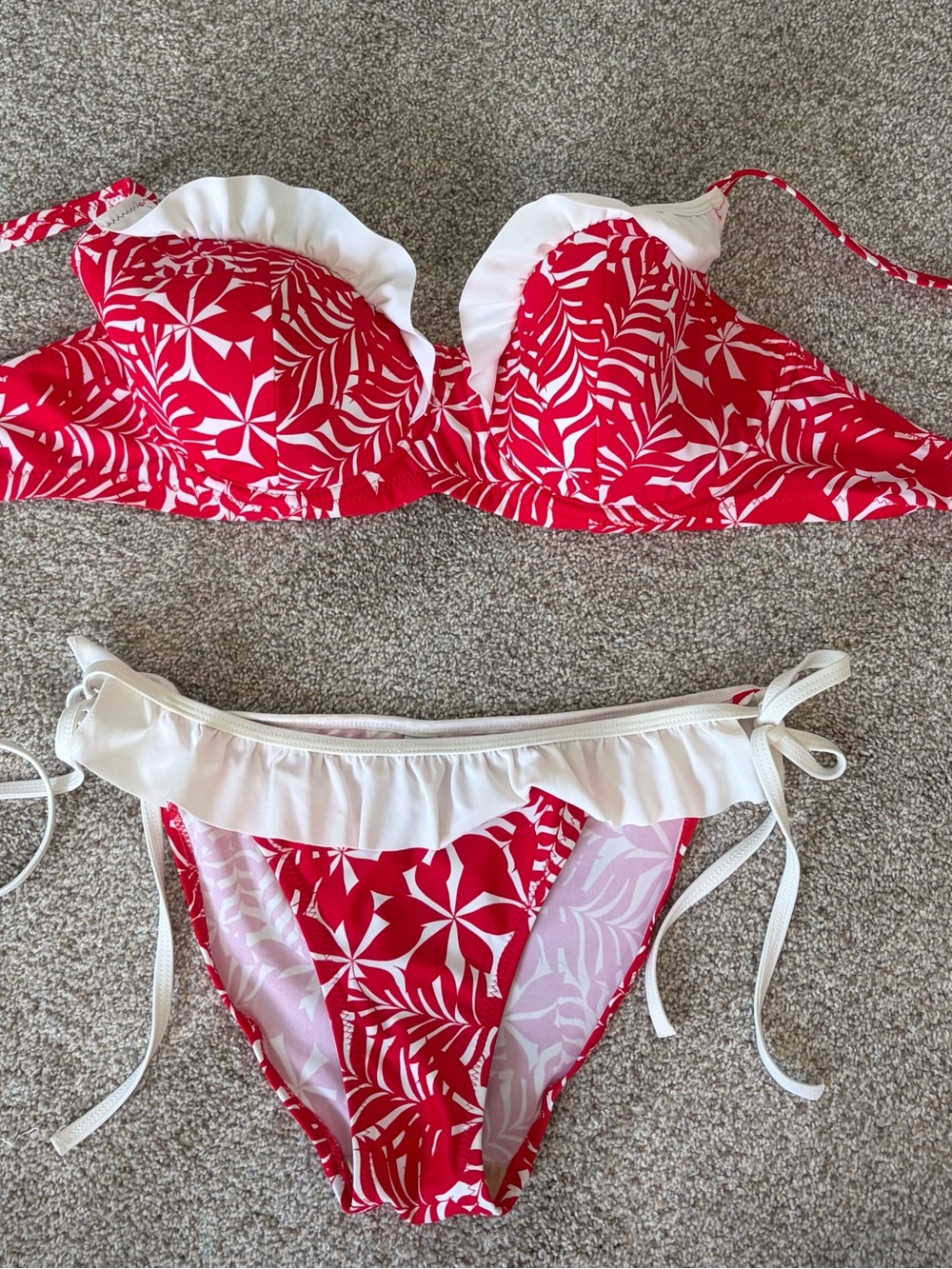 Red & White Ruffle Two-Piece Bikini Set